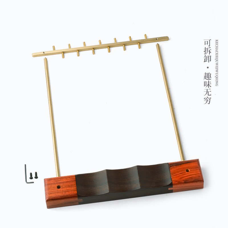 轻奢黄铜木质笔架k毛笔挂 创意展示架工艺品 新中式办公室书桌摆