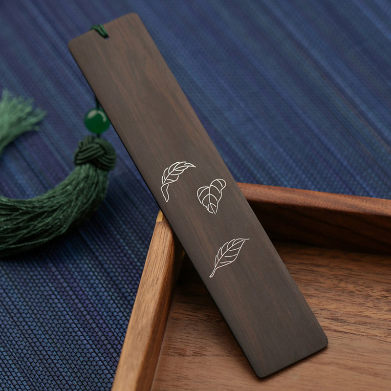 黑檀木书签古典中国风木质书签 小学生定制书签高级感树叶书签diy好运签 复古风高档精致马年文创礼品礼盒装