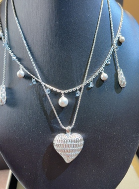 轻奢显贵琳琅满天星流苏锆钻项链中古金色爱心挂坠项链小众叠戴