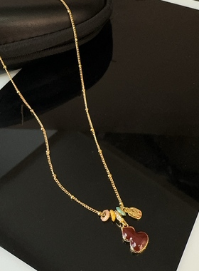 26新春款红色葫芦珐琅滴油项链女金色百搭高级感锁骨链颈链配饰