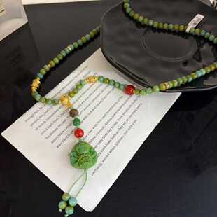 复古天然碧玉项链女镀绿玉石珠链百搭毛衣链 新中式