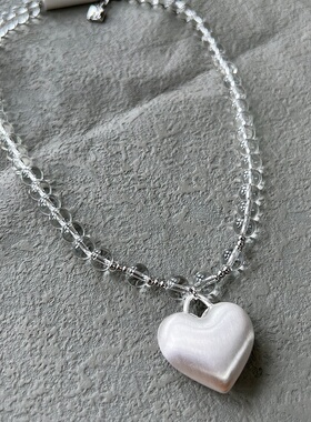 新款韩国东大门ins夸张个性银色桃心爱心吊坠透明水晶球球项链