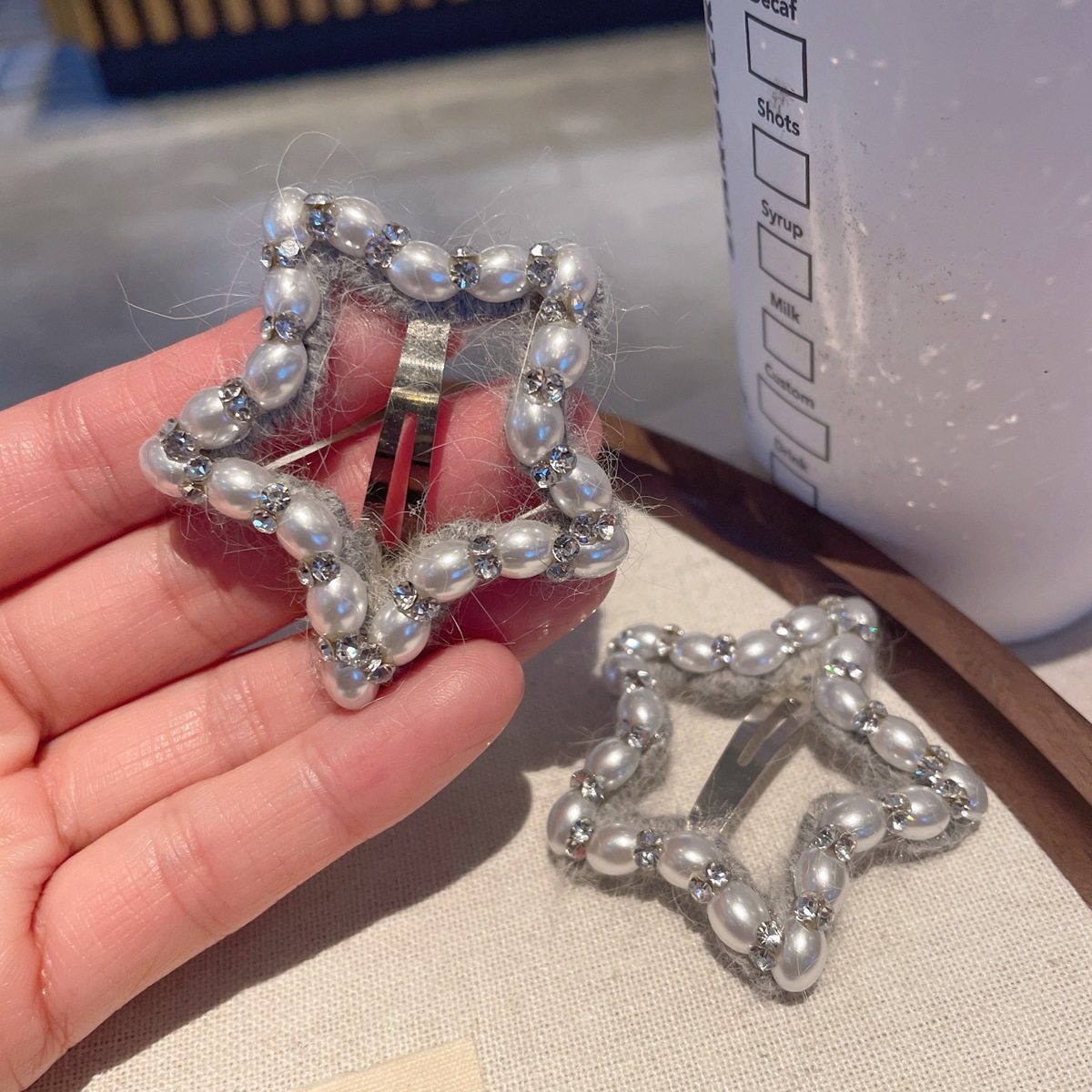 重工珍珠水钻五角星BB夹发碎发夹侧边夹发饰