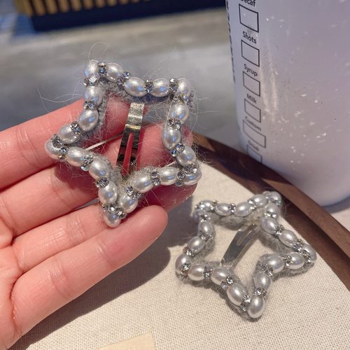 重工珍珠水钻五角星BB夹发碎发夹侧边夹发饰
