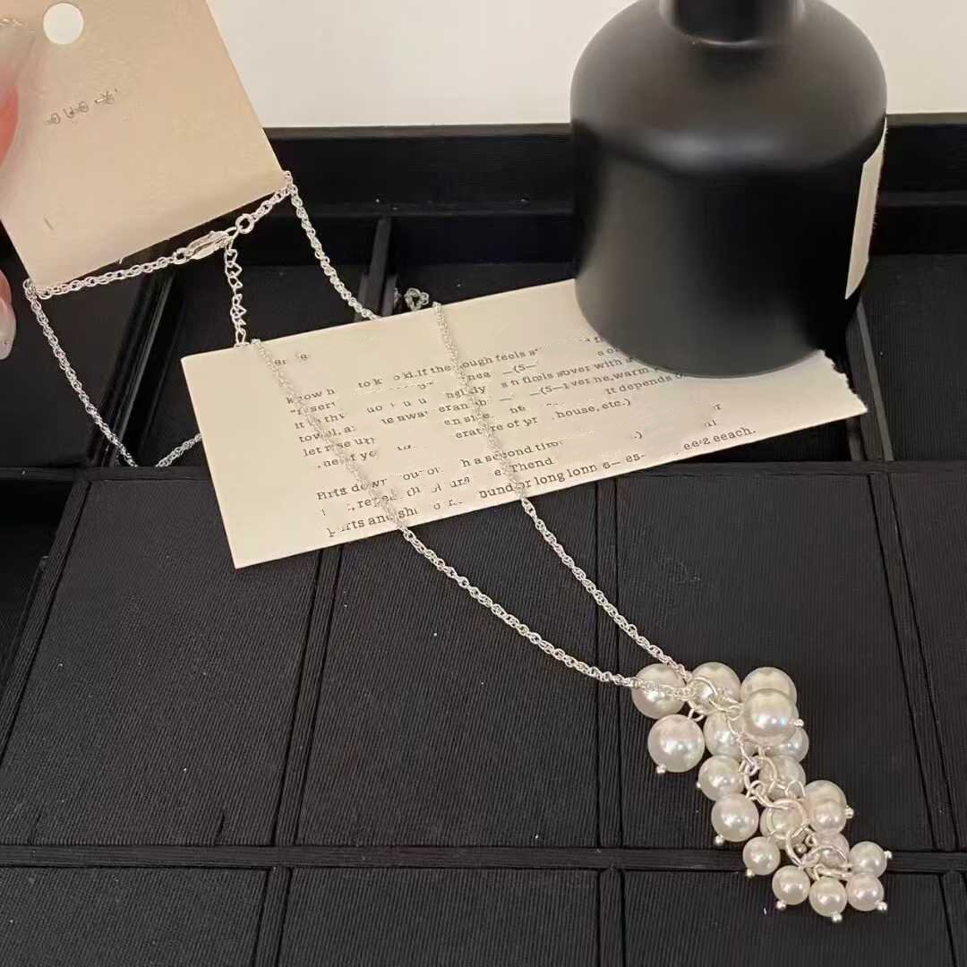 珍珠葡萄串项链女抽拉搭T恤流苏项链