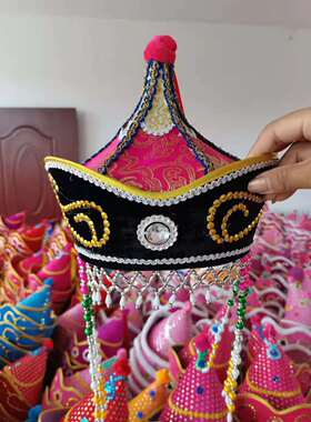 蒙古族舞蹈演出头饰公主帽子女香妃帽白鹅毛可调节成人儿童蒙古帽