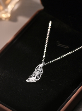 s999纯银羽毛吊坠锁骨链