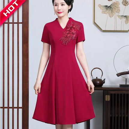 春夏中年喜婆婆婚宴装礼服参加婚礼小个子年轻妈妈连衣裙洋气显瘦