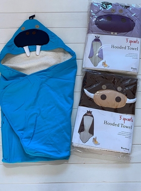 微瑕3sprouts新生儿浴巾斗篷带帽纯棉吸水厚游泳卡通蜡烛包浴巾