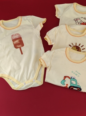 日单*小木马cottoli短袖哈衣爬服夏款包屁衣三角连体爬服微瑕8090