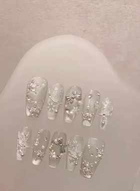 【白雪颂歌】白色圣诞节猫眼雪花星星圣诞树纯手工穿戴甲成品美甲