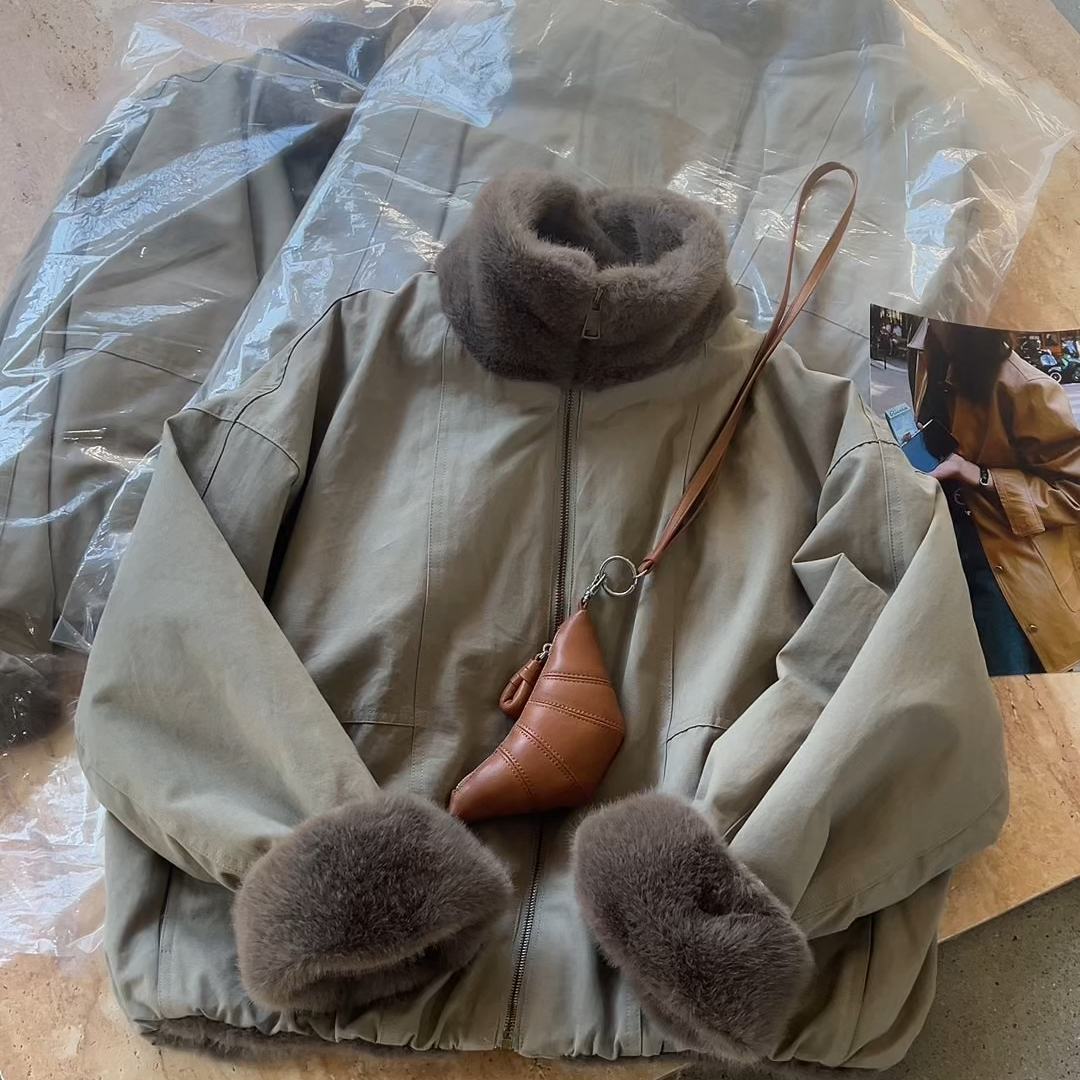 336-加绒加厚2025冬宽松新款工装女韩版休闲百搭保暖羊毛外套男女