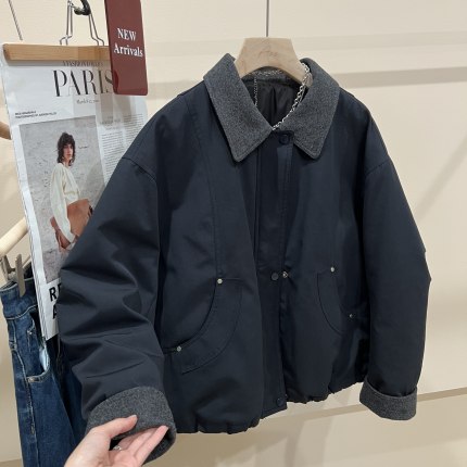 647-羽绒2025冬宽松新款工装女韩版休闲百搭保暖加绒加厚外套男女