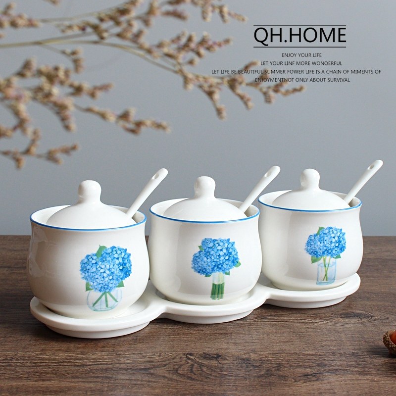 绣球花陶瓷调味罐厨房用品家用调料盒套装组合装调料瓶三件套盐罐|ruв категории кухня/посуда, кухонный Гаджет/кухня хранения, тарного хранения/кухня хранения посуды, приправы бутылки - от Buy2taobao.com для оказания профессиональной услуги покупки агента Taobao