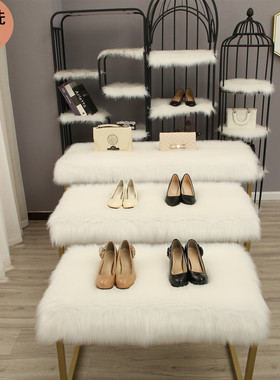 长毛绒地毯包包橱窗装饰桌面展台毛毯鞋架流水台白色长毛毛垫子