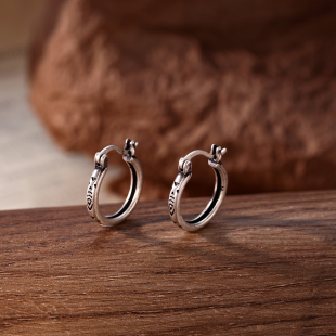 纹砖Veinsbrick 小众复古做旧手工多鱼纯银S925男女耳圈耳扣 鲲