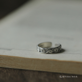 开口银戒指 云纹古风民族风纯银S925男女款 纹砖Veinsbrick 云霄