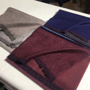 L秋冬高奢品双面100山羊绒围巾商务男女通用酒红色渐变