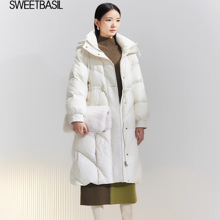 紫淑2025冬装连帽中长款羽绒服