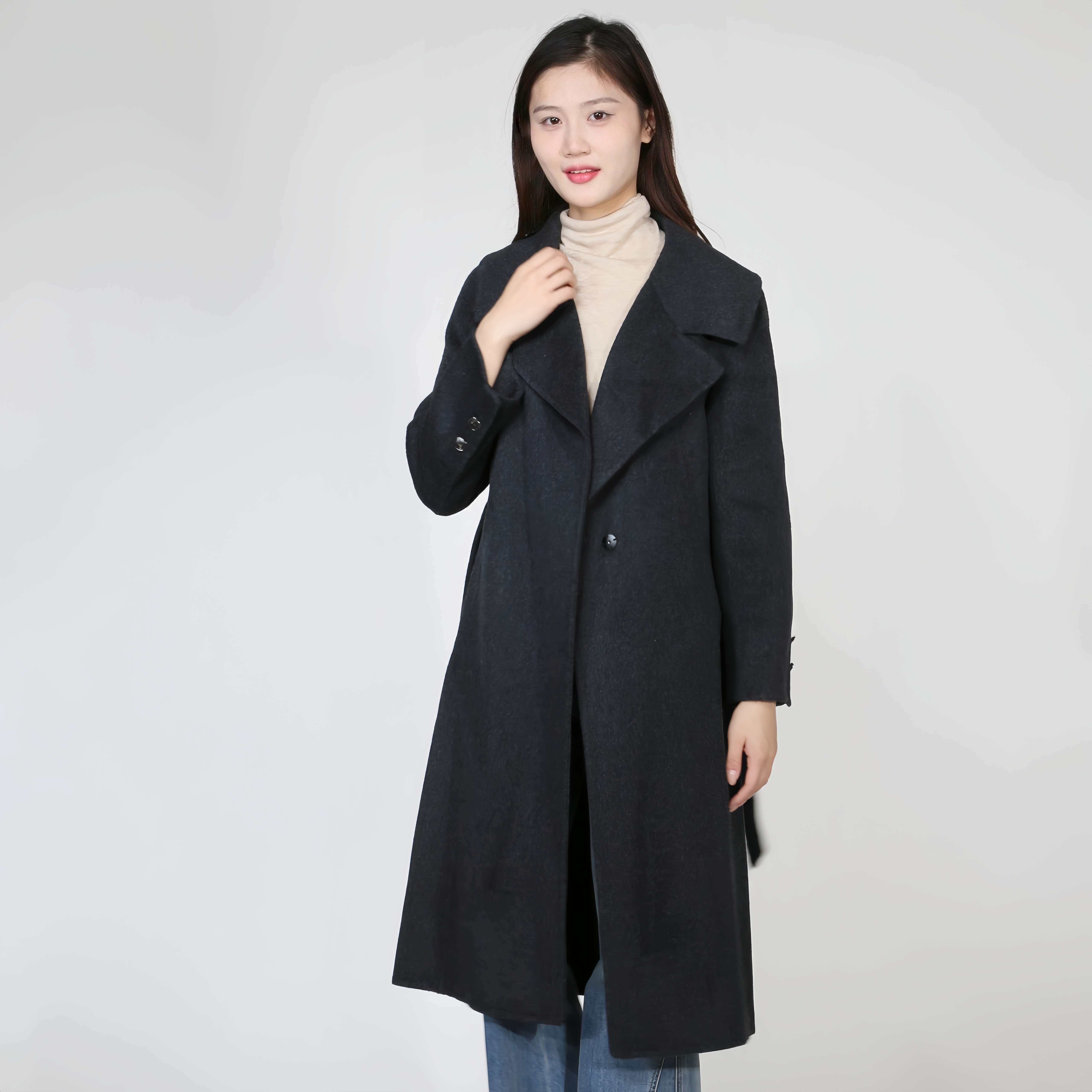 紫淑2025冬简约通勤外套毛呢大衣
