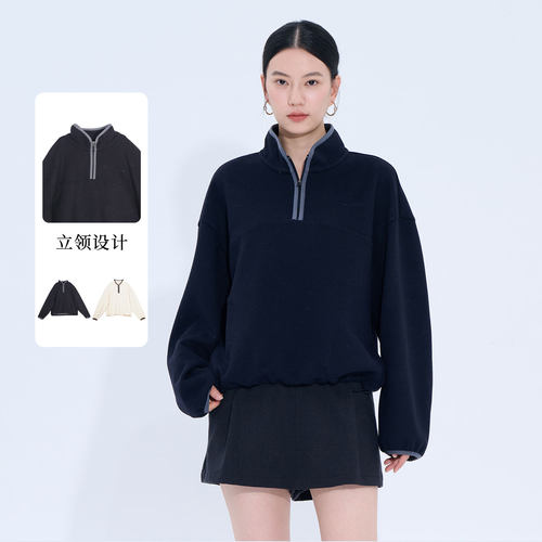 紫淑冬款女半拉链立领针织衫