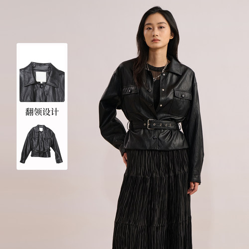 紫淑春秋新品女仿皮衣外套