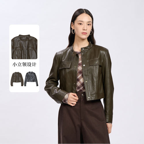 紫淑秋款机车风短款修身外套