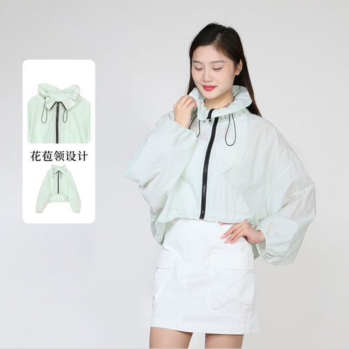 紫淑女夏季防晒连帽抽绳短外套