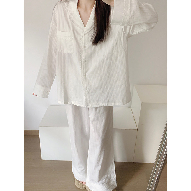 居小物韩系甜美拼接蕾丝边衬衫长袖睡衣女款爆款2025春秋新款