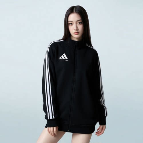 阿迪达斯春秋季外套男女黑色休闲运动新款立领梭织夹克TR30JT-BW