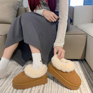 羊皮毛一体雪地靴女2023冬新款厚底棉鞋加绒保暖一脚蹬真皮毛毛鞋