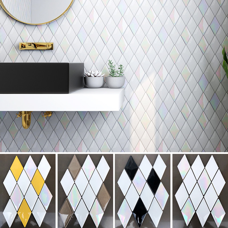 简约几何菱形陶瓷马赛克瓷砖卫生间浴室厨房吧台客厅背景墙砖黄色