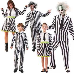 万圣节甲壳虫Beetlejuice阴间大法师电影角色扮演条纹西装红裙子