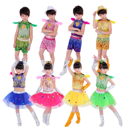 六一儿童爵士舞亮片蓬蓬纱裙演出服男女童现代舞蹈幼儿园表演服装