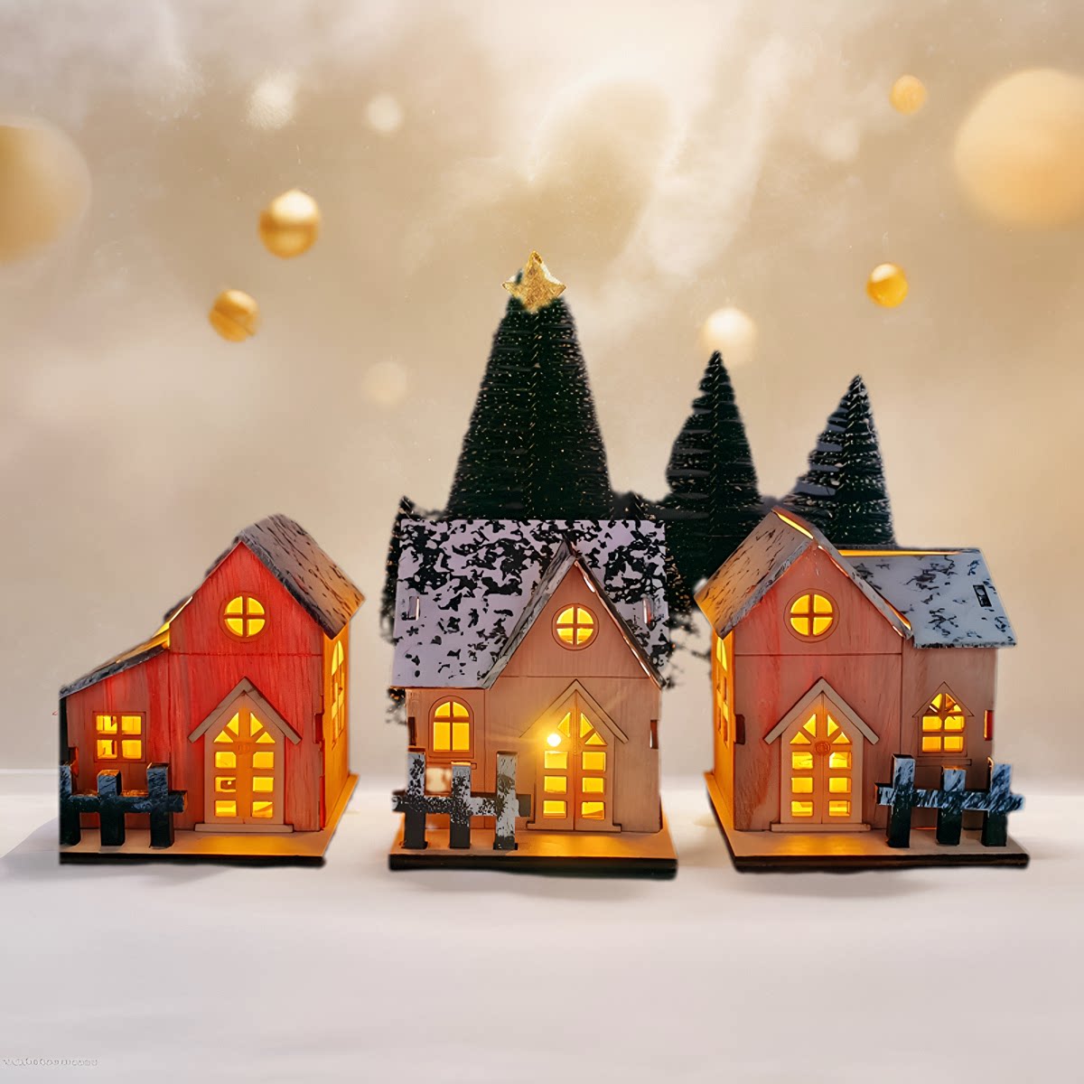 圣诞节发光小木屋创意小夜灯冬天雪中小屋微景观桌面摆件新年礼物