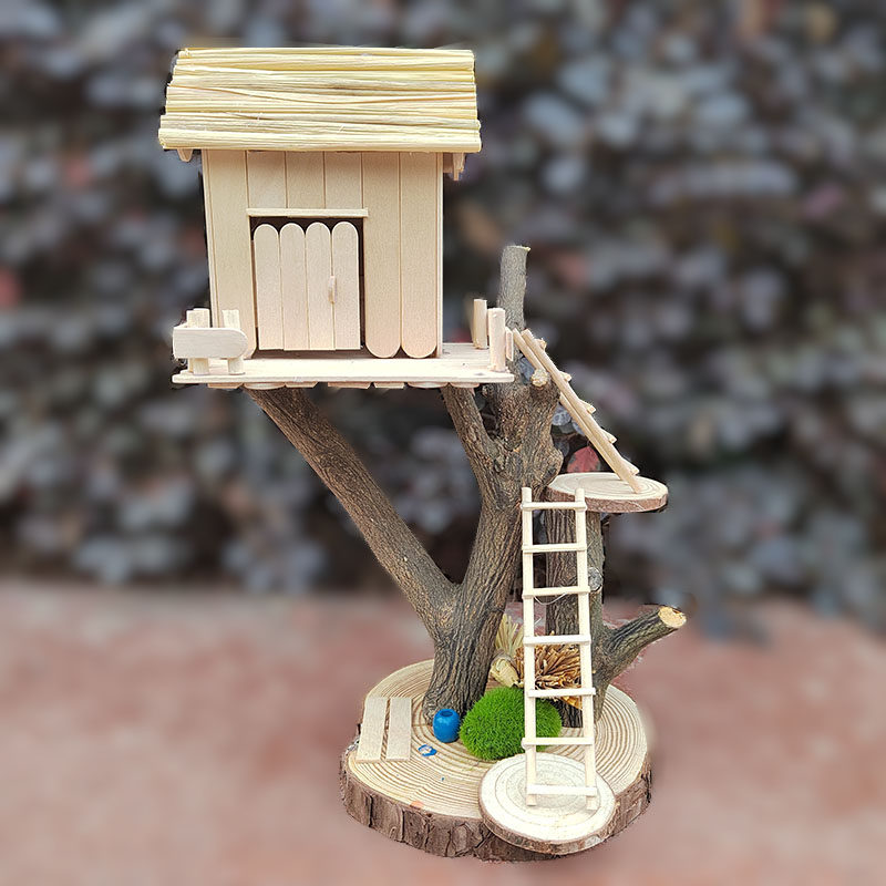 幼儿园手工DIY树枝树屋模型制作