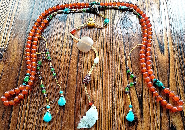 清代朝珠南红色老玛瑙108颗10mm佛珠+红山文化特价结缘