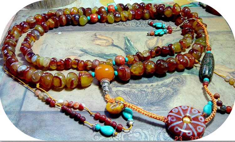 清宫朝珠南红色老玛瑙原石裸石随形籽料108颗佛珠加背云特价结缘