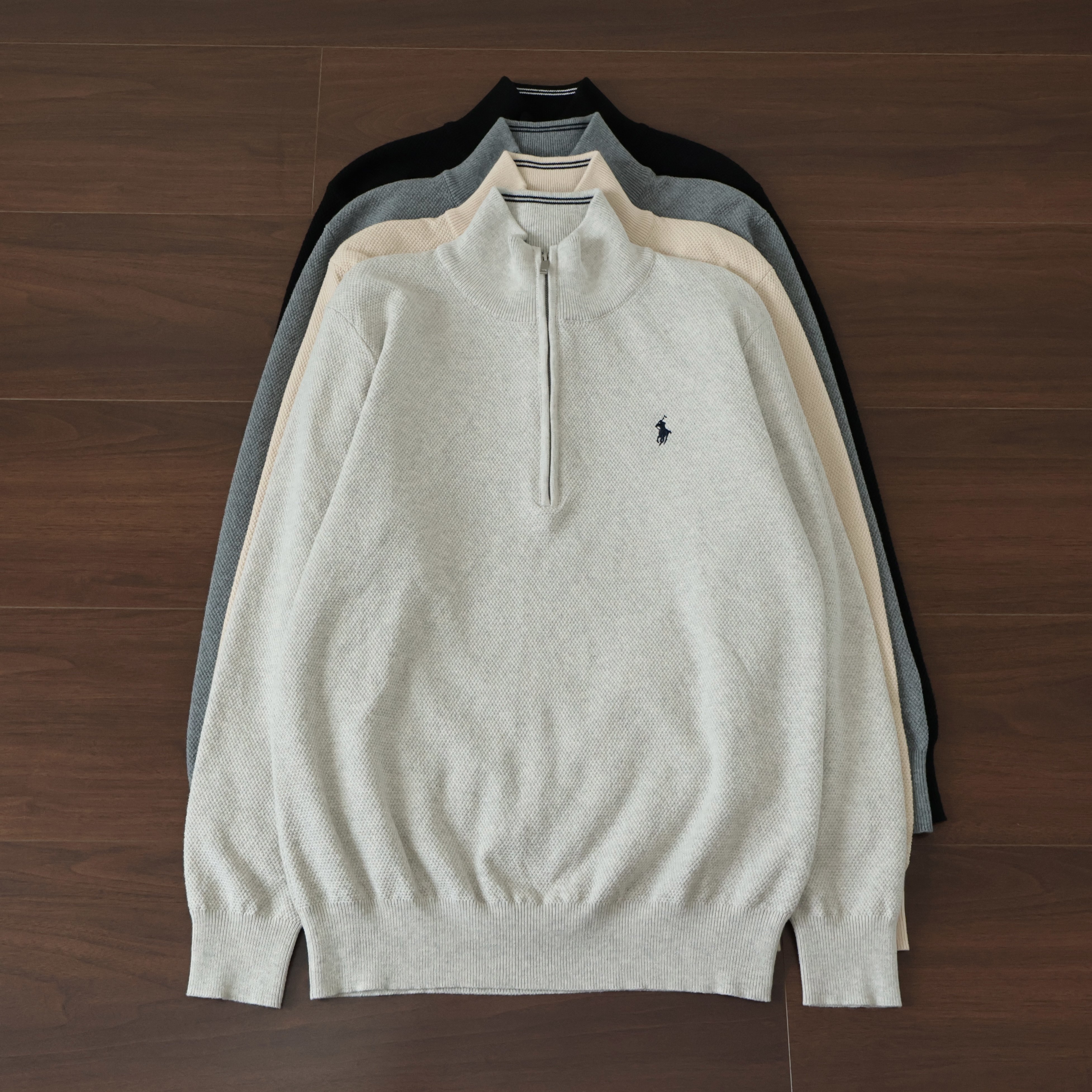 老钱风小马刺绣半高拉链毛衣男士纯棉高级商务休闲针织打底衫秋冬