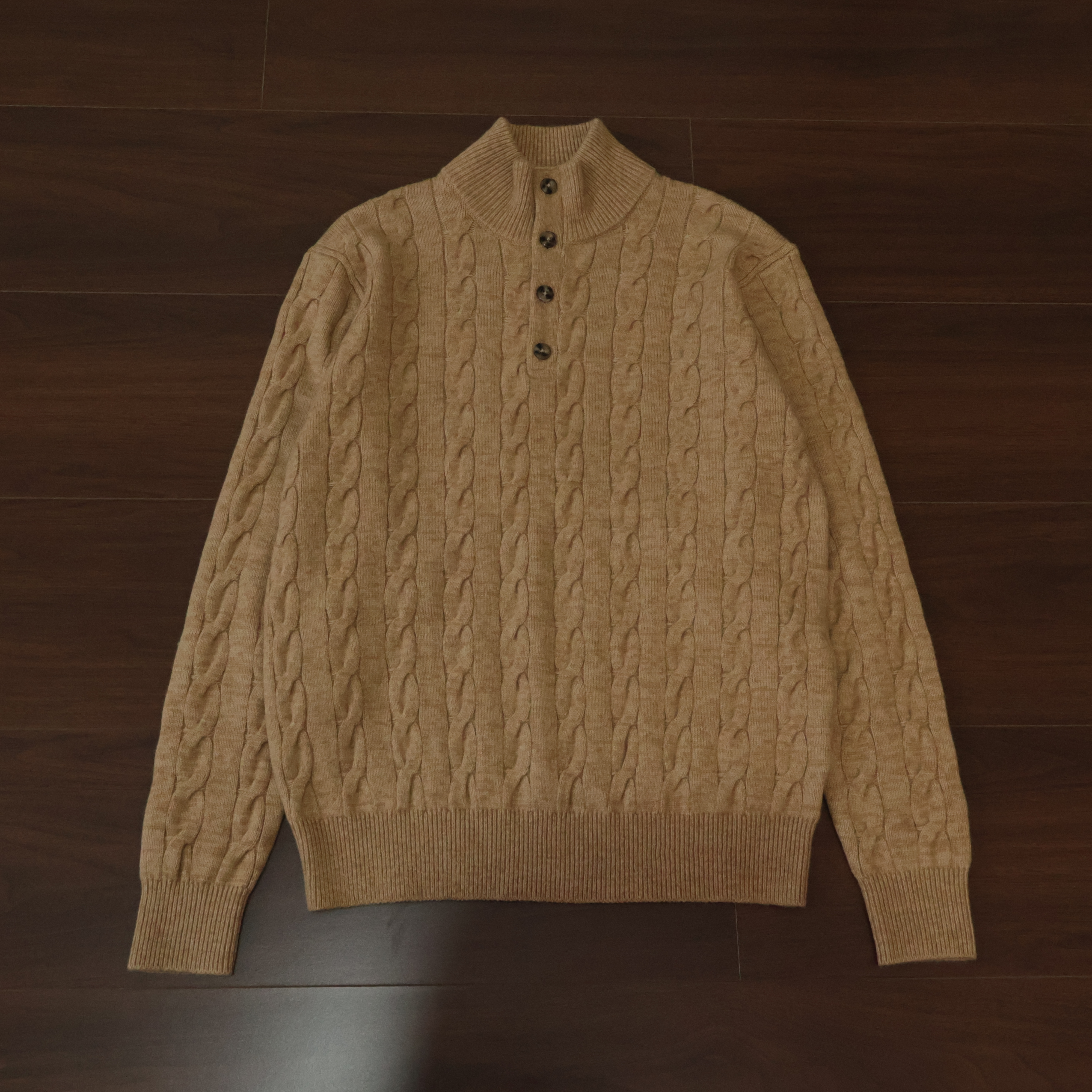 老钱风绵羊毛混纺绞花毛衣秋冬男