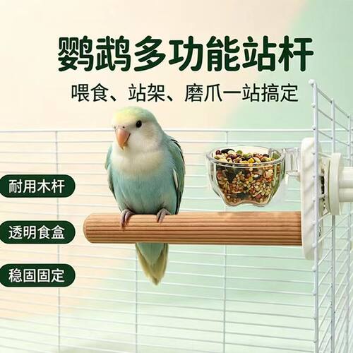 鹦鹉站杆虎皮玄凤牡丹小太阳和尚专用鸟磨爪啃咬解闷食盒食碗站棍