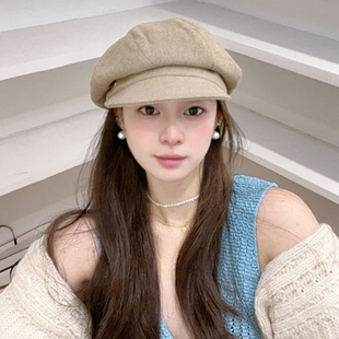 定制款 秋冬小眾文藝鴨舌帽百搭畫家帽 高貨羊毛呢八角帽女2025新款