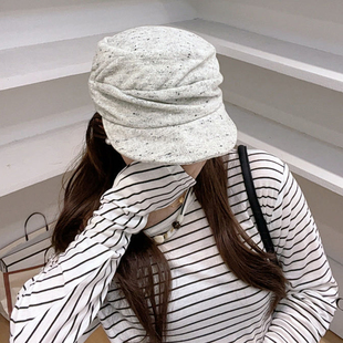 高品质显饱满颅顶羊毛报童鸭舌帽女秋冬英伦褶皱马术帽百搭显脸小