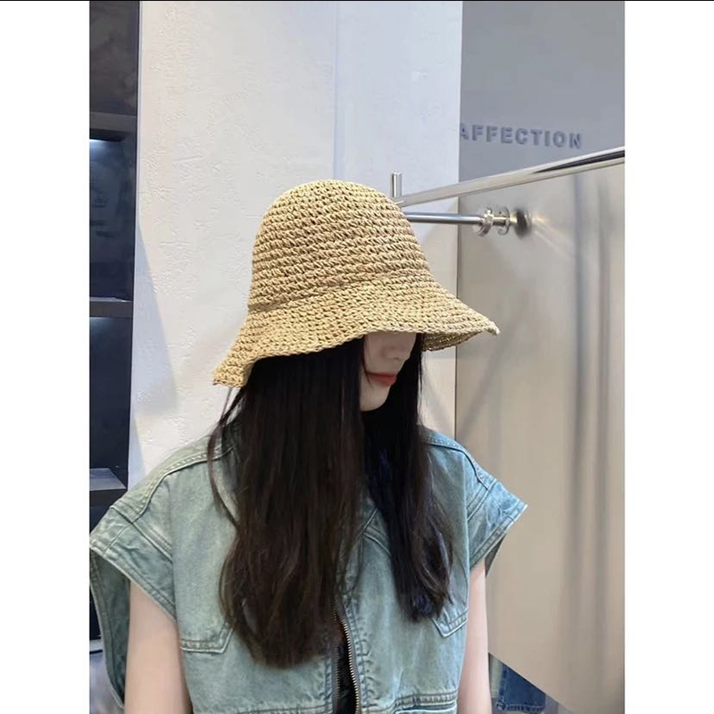 夏季度假风草帽纯色编织百搭网红渔夫帽百搭可折叠出游防晒沙滩帽
