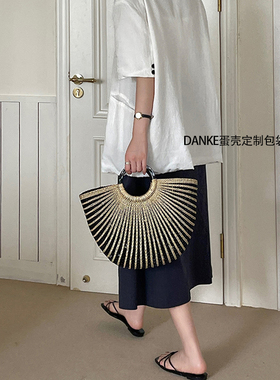 ins博主度假沙滩编织包夏 韩版chic简约休闲镂空手提草编包大容量