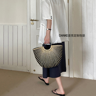 ins博主度假沙滩编织包夏 chic简约休闲镂空手提草编包大容量 韩版