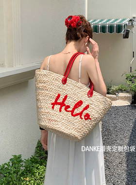 韩国东大门ins博主同款单肩草编包超大容量 手提海边度假风沙滩包