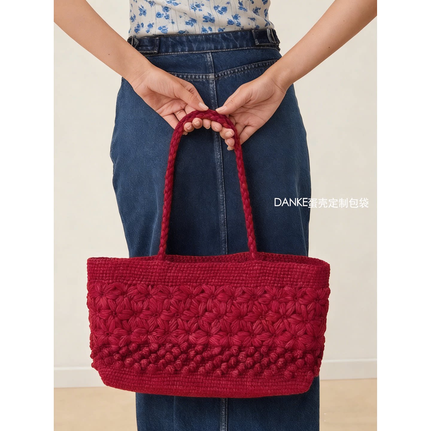 rouj*法式复古度假风草编包ins博主同款手提单肩花朵编织沙滩包夏