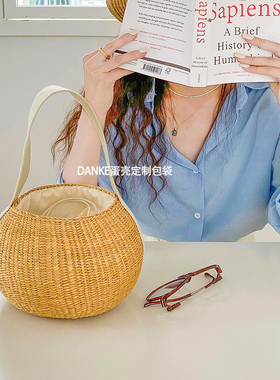 DANKE小众设计高级感手提水桶草编包 手拎编织迷你可爱菜篮小包包
