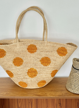 高级感法式度假风拉菲草托特编织包大容量 单肩手提草编包沙滩包